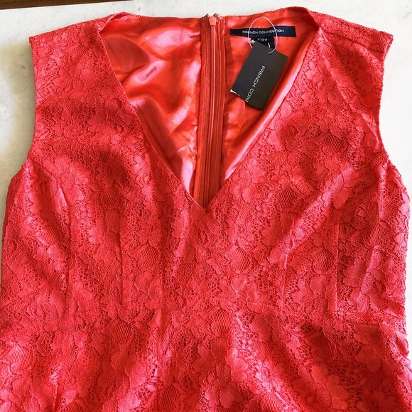 New! NWT French Connection v neck sleeveless coral lace fit & flare A line dress - Picture 8 of 8